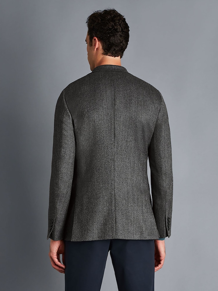 Charles Tyrwhitt Grey Herringbone Wool Texture Classic Fit Jacket - Image 2 of 4