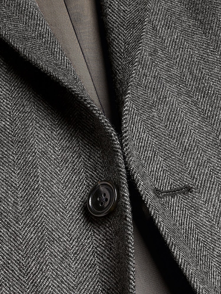 Charles Tyrwhitt Grey Herringbone Wool Texture Classic Fit Jacket - Image 4 of 4