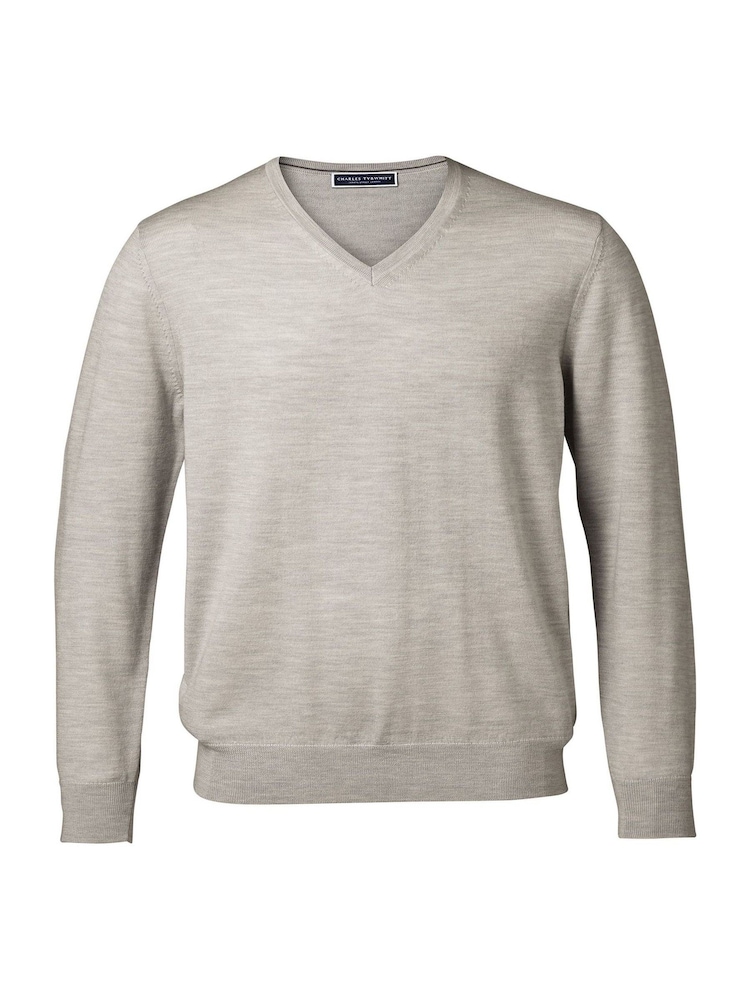 Charles Tyrwhitt Grey Pure Merino V-Neck Jumper - Image 1 of 3