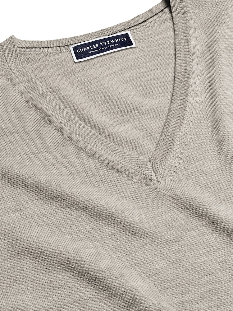 Charles Tyrwhitt Grey Pure Merino V-Neck Jumper - Image 2 of 3