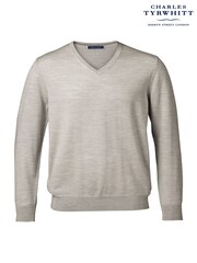 Charles Tyrwhitt Grey Pure Merino V-Neck Jumper - Image 4 of 4