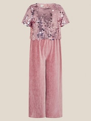 Monsoon Pink Eira Sequin Velvet Jumpsuit - Image 1 of 2