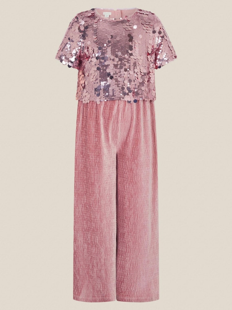 Monsoon Pink Eira Sequin Velvet Jumpsuit - Image 1 of 2 Monsoon Pink Eira Sequin Velvet Jumpsuit - Image 1 of 2