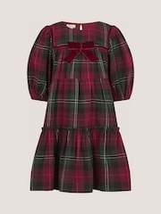Monsoon Red Velvet Bow Tartan Dress - Image 1 of 2