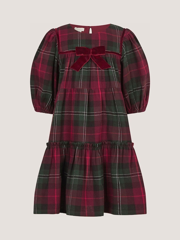 Monsoon Red Velvet Bow Tartan Dress - Image 1 of 2 Monsoon Red Velvet Bow Tartan Dress - Image 1 of 2