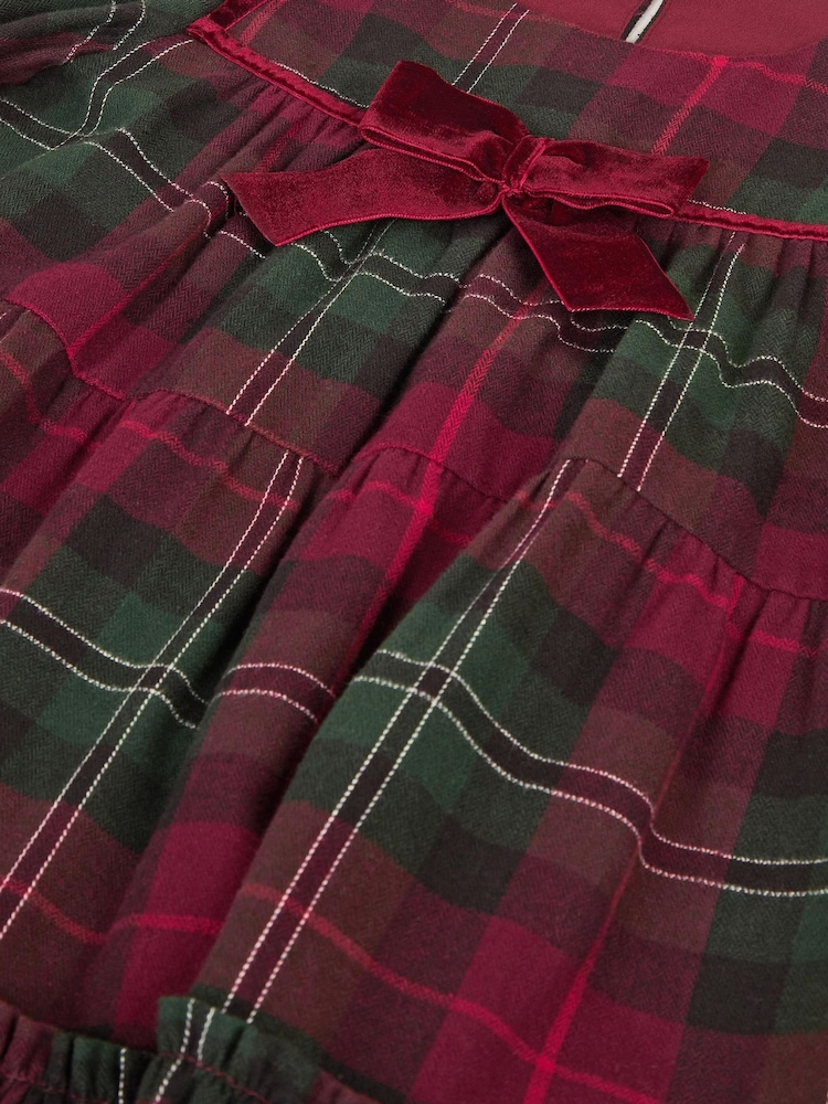 Monsoon Red Velvet Bow Tartan Dress - Image 2 of 2 Monsoon Red Velvet Bow Tartan Dress - Image 2 of 2