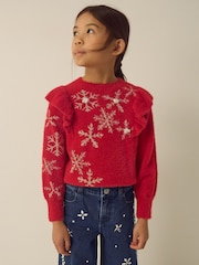 Monsoon Red Cindy Ruffle Snowflake Jumper - Image 1 of 3