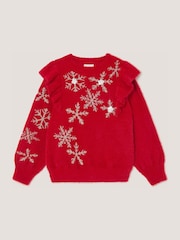 Monsoon Red Cindy Ruffle Snowflake Jumper - Image 2 of 3