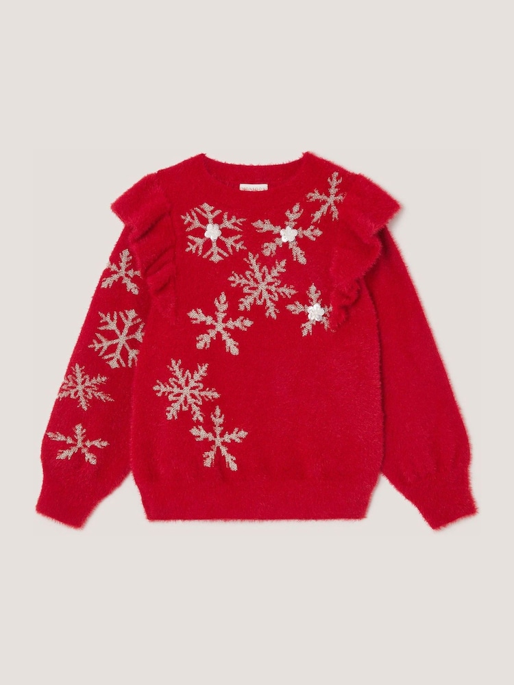 Monsoon Red Cindy Ruffle Snowflake Jumper - Image 2 of 3 Monsoon Red Cindy Ruffle Snowflake Jumper - Image 2 of 3