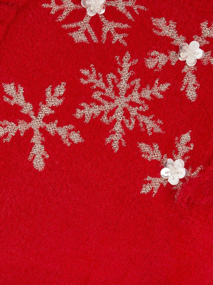 Monsoon Red Cindy Ruffle Snowflake Jumper - Image 3 of 3 Monsoon Red Cindy Ruffle Snowflake Jumper - Image 3 of 3