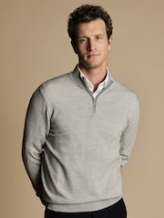 Charles Tyrwhitt Natural Pure Merino Quarter Zip Jumper - Image 1 of 5