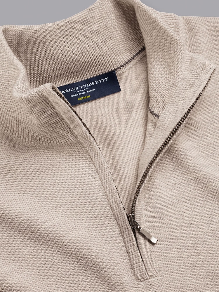 Charles Tyrwhitt Natural Pure Merino Quarter Zip Jumper - Image 5 of 5