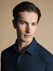 Charles Tyrwhitt Blue 100% Cotton Plain Long Sleeve Jersey Polo Shirt - Image 2 of 6