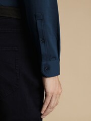 Charles Tyrwhitt Blue 100% Cotton Plain Long Sleeve Jersey Polo Shirt - Image 3 of 6