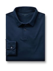 Charles Tyrwhitt Blue 100% Cotton Plain Long Sleeve Jersey Polo Shirt - Image 4 of 6
