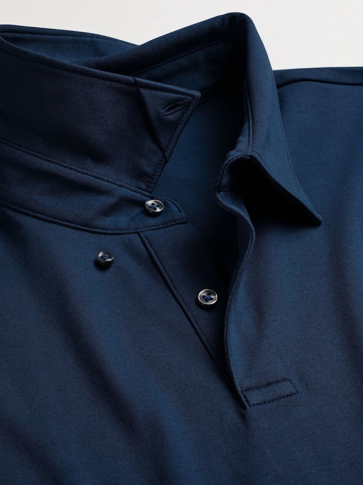 Charles Tyrwhitt Blue 100% Cotton Plain Long Sleeve Jersey Polo Shirt - Image 5 of 6