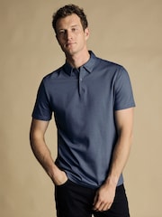 Charles Tyrwhitt Blue Cotton Tencel Tyrwhitt Cool Polo Shirt - Image 1 of 5