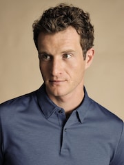 Charles Tyrwhitt Blue Cotton Tencel Tyrwhitt Cool Polo Shirt - Image 2 of 5