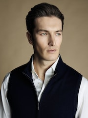 Charles Tyrwhitt Blue Pure Merino Zip Gilet - Image 3 of 6