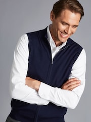 Charles Tyrwhitt Blue Pure Merino Zip Gilet - Image 4 of 6