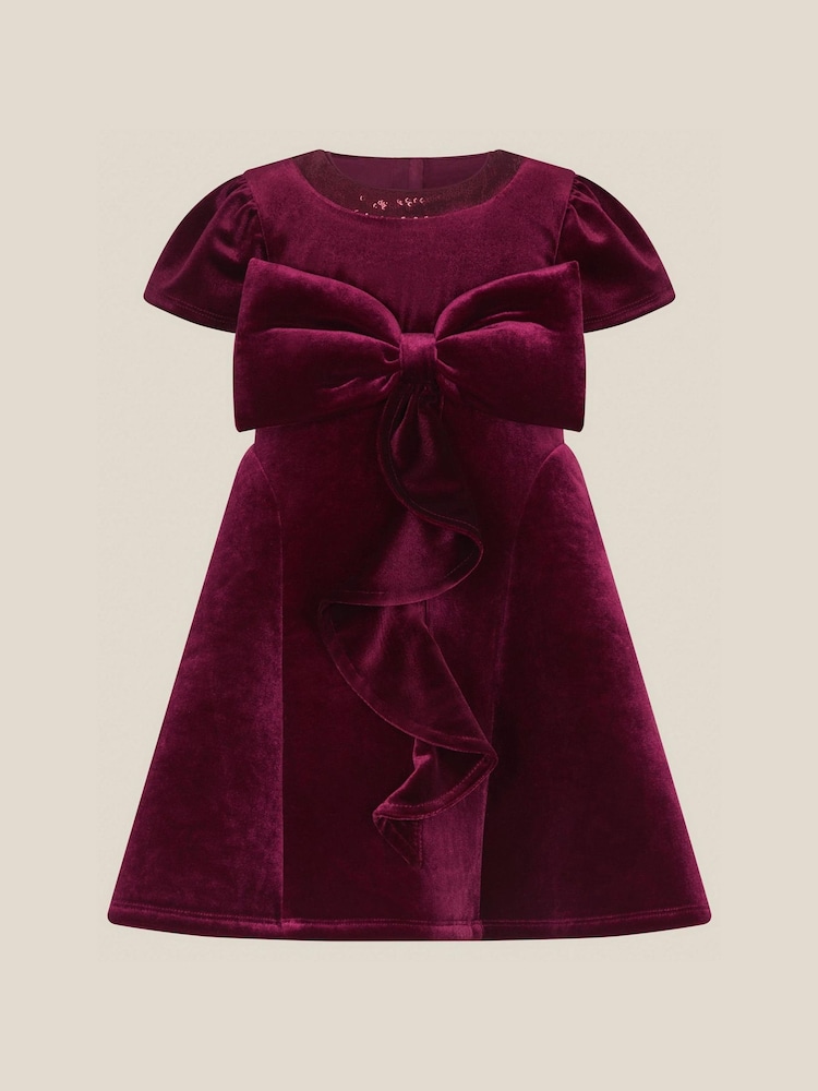 Monsoon Red Baby Genevieve Bow Velvet Party Dress - Image 1 of 2