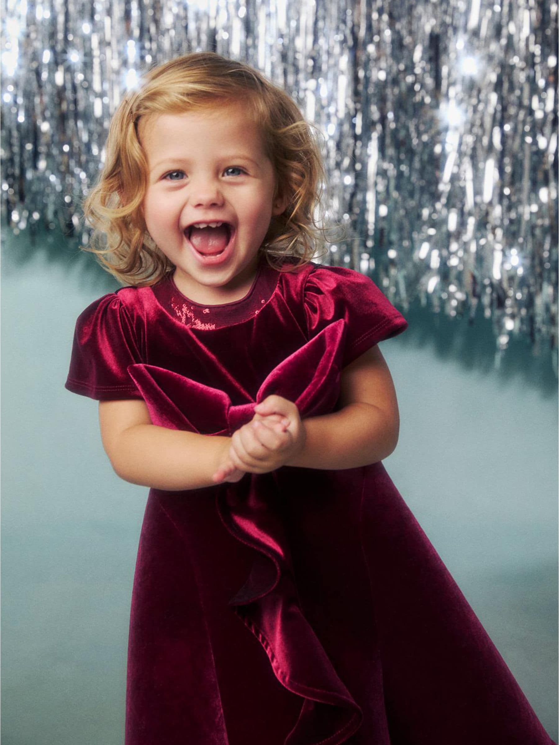 Monsoon Red Baby Genevieve Bow Velvet Party Dress view 1