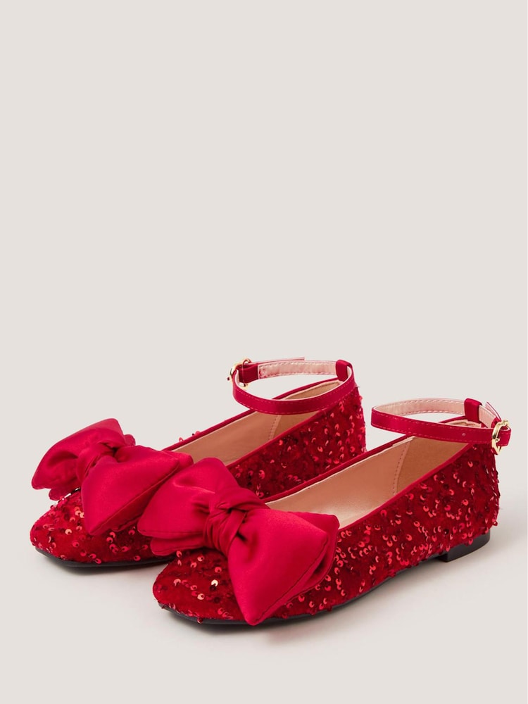 Monsoon Red Bow Sequin Velvet Ballet Flats - Image 1 of 2 Monsoon Red Bow Sequin Velvet Ballet Flats - Image 1 of 2