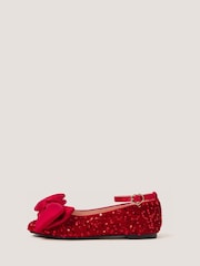Monsoon Red Bow Sequin Velvet Ballet Flats - Image 2 of 2