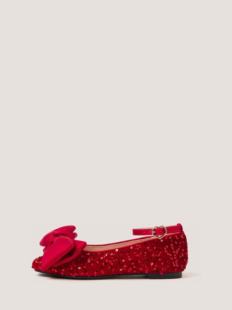 Monsoon Red Bow Sequin Velvet Ballet Flats - Image 2 of 2 Monsoon Red Bow Sequin Velvet Ballet Flats - Image 2 of 2