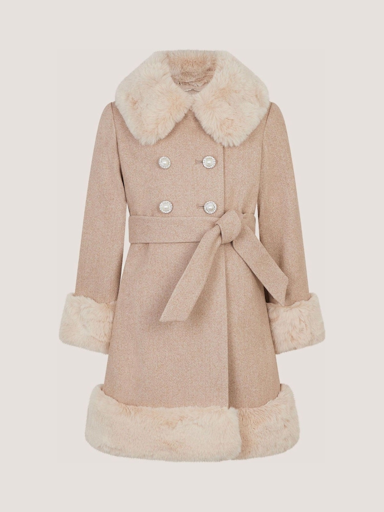 Monsoon Brown Faux Fur Collar Coat - Image 1 of 2 Monsoon Brown Faux Fur Collar Coat - Image 1 of 2