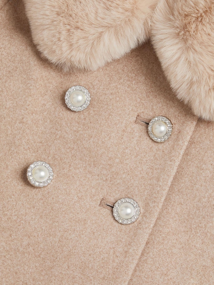 Monsoon Brown Faux Fur Collar Coat - Image 2 of 2 Monsoon Brown Faux Fur Collar Coat - Image 2 of 2
