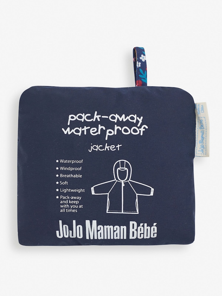 JoJo Maman Bébé Navy Blue Woodland Pack-Away Rain Jacket - Image 5 of 5 JoJo Maman Bébé Navy Blue Woodland Pack-Away Rain Jacket - Image 5 of 5