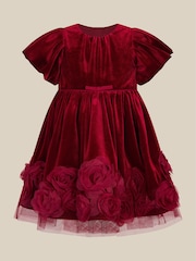 Қызыл - Monsoon Baby Adelyn Rose Appliqué Velvet Party Dress - 3суретінің 1 суреті
