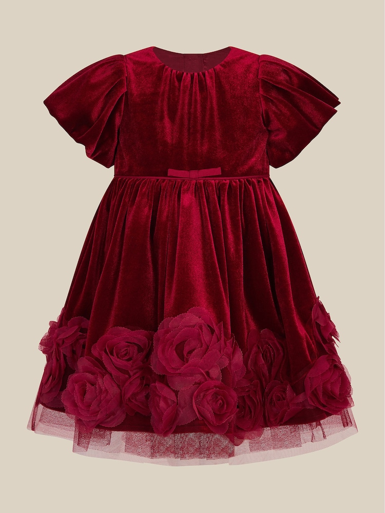 Қызыл - Monsoon Baby Adelyn Rose Appliqué Velvet Party Dress - 3суретінің 1 суреті