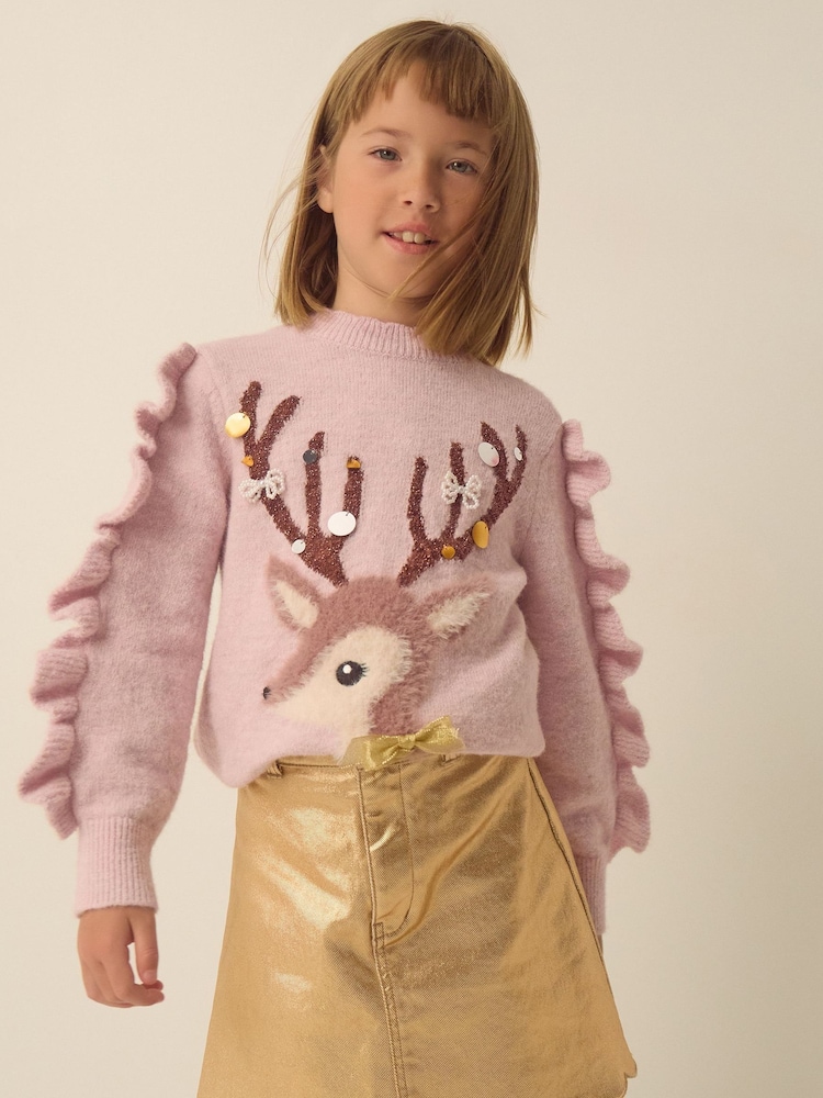 Monsoon Dahlia Christmas Reindeer Knit Jumper - 圖片 1，共 3