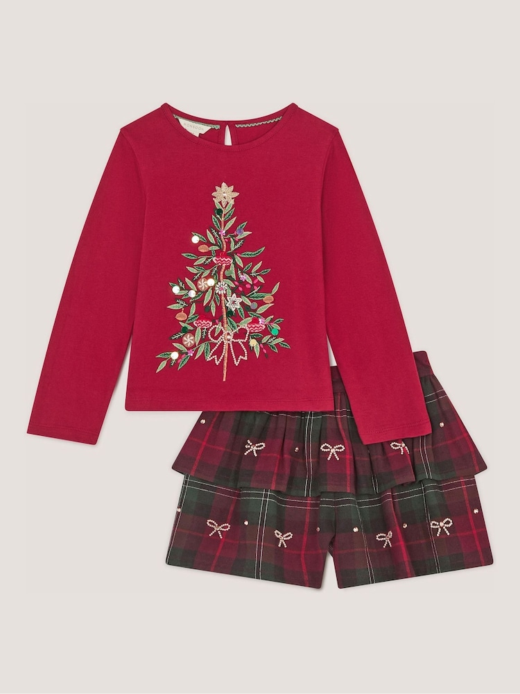 Monsoon Christmas Tree Top & Tartan Skort Set - Imagen 1 de 3 Monsoon Christmas Tree Top & Tartan Skort Set - Imagen 1 de 3