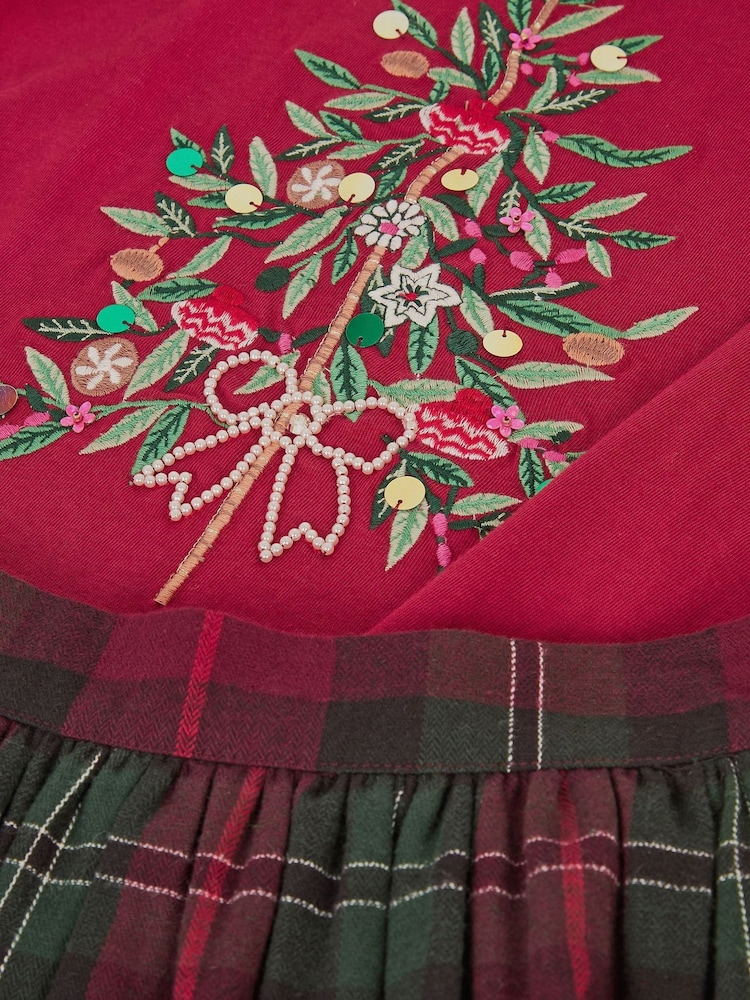 Monsoon Red Christmas Tree Top & Tartan Skort Set - Image 4 of 4 Monsoon Red Christmas Tree Top & Tartan Skort Set - Image 4 of 4