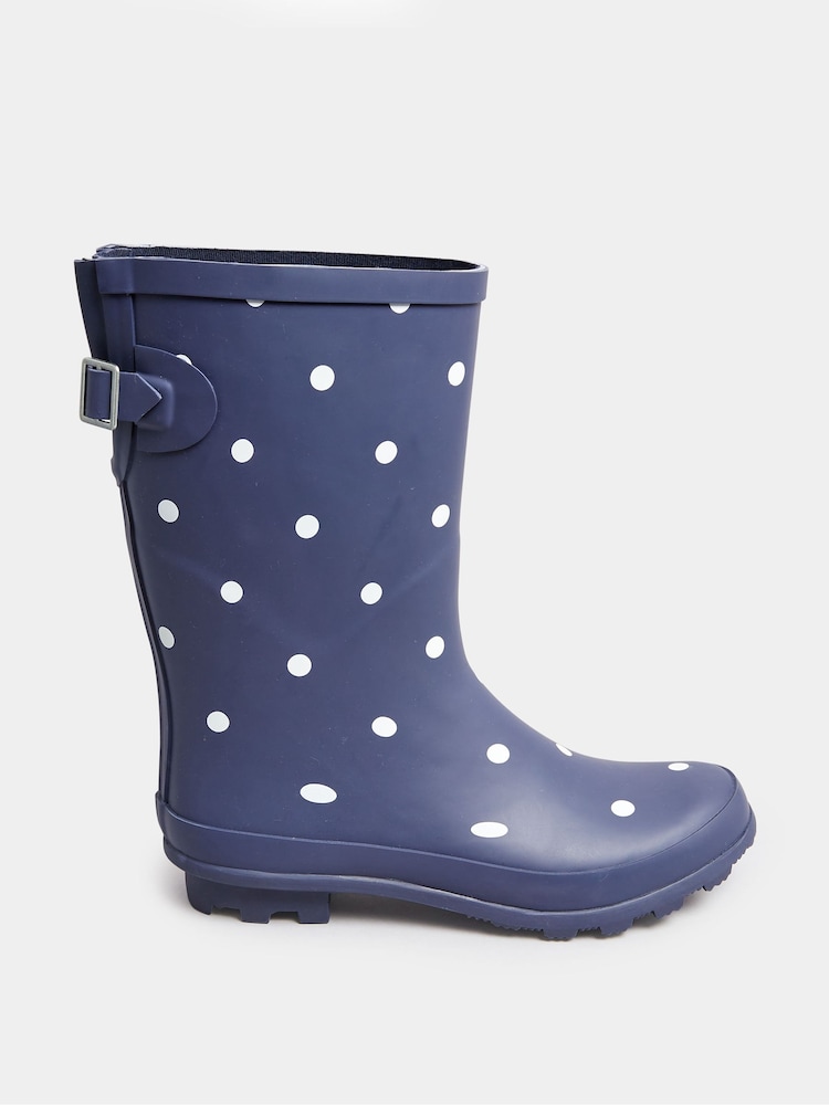 Yours Curve Blue Wide Fit Mid Calf Adjustable Welly Boots - Image 1 of 4