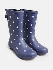 Yours Curve Blue Wide Fit Mid Calf Adjustable Welly Boots - Image 2 of 4