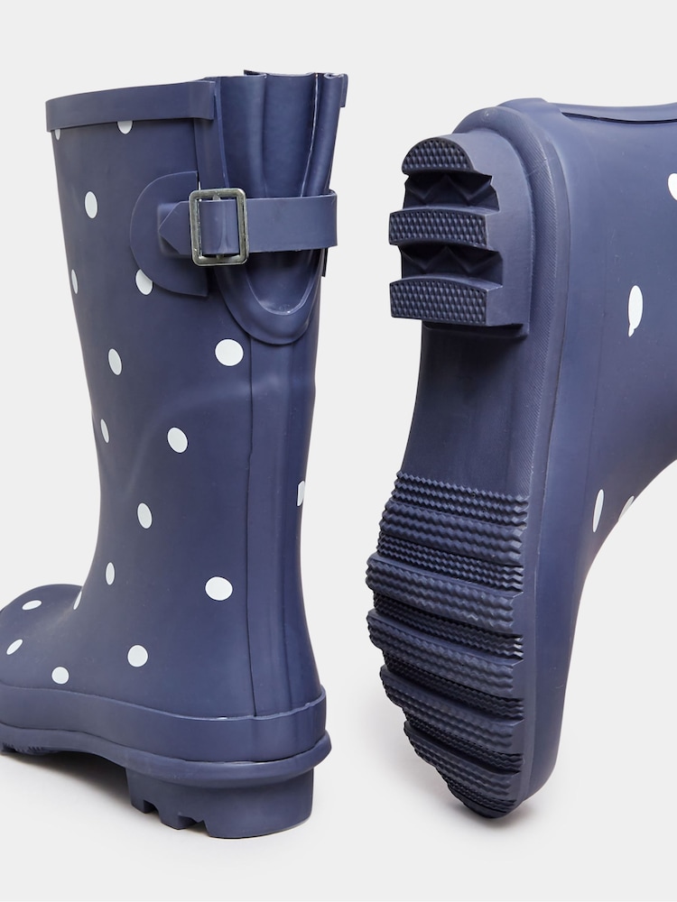 Yours Curve Blue Wide Fit Mid Calf Adjustable Welly Boots - Image 4 of 4