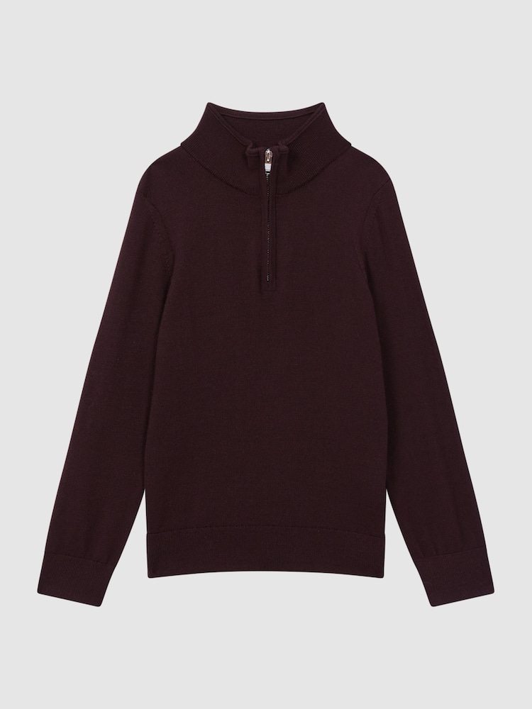 Reiss Bordeaux Blackhall 3-9 yrs Quarter Zip Merino Wool Jumper - Image 2 of 7