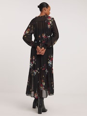 JD Williams Black Floral Chiffon Smock Dress - Image 2 of 4
