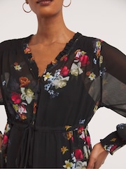 JD Williams Black Floral Chiffon Smock Dress - Image 4 of 4