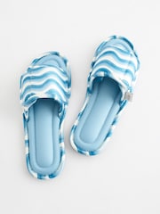 Laura Ashley Blue/Ecru Wave Print Velcro Open Mule Slippers - Image 5 of 9