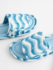 Laura Ashley Blue/Ecru Wave Print Velcro Open Mule Slippers - Image 6 of 9