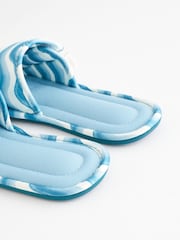 Laura Ashley Blue/Ecru Wave Print Velcro Open Mule Slippers - Image 7 of 9