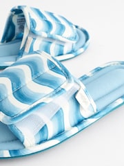 Laura Ashley Blue/Ecru Wave Print Velcro Open Mule Slippers - Image 8 of 9