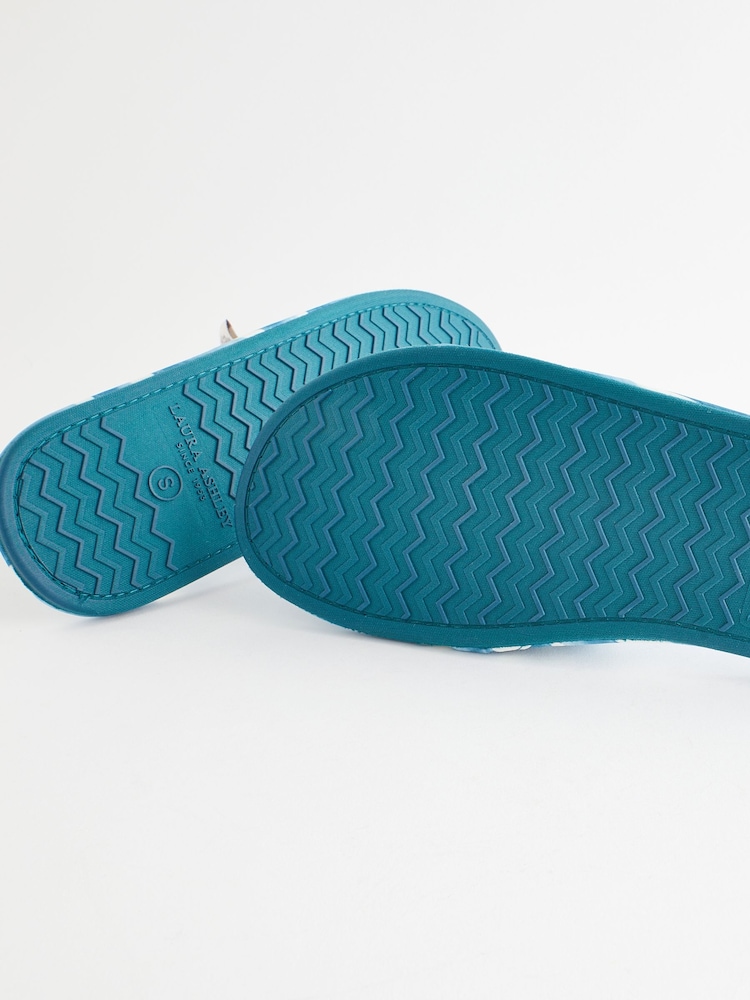 Laura Ashley Blue/Ecru Wave Print Velcro Open Mule Slippers - Image 9 of 9