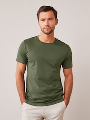 Green Dark Khaki Regular Fit 100% Cotton Essential Regular Crew Neck T-Shirt - Image 1 of 5