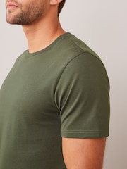 Green Dark Khaki Regular Fit 100% Cotton Essential Regular Crew Neck T-Shirt - Image 4 of 5